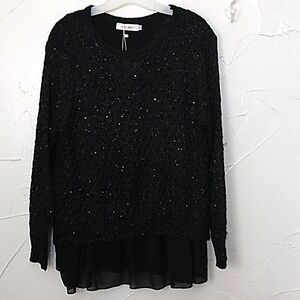 Holiday Party Sparkle Knit Sweater Size‎ L Sequins Layered New Years Ships Fast
